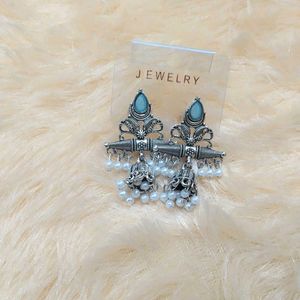 Silver Jhumka Earrings with Pearls