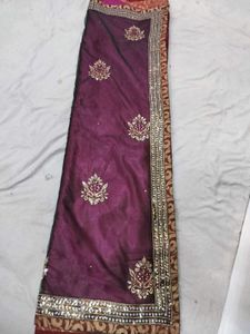 Maroon &amp; Green Embroidered saree