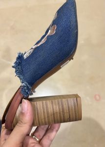 Denim Floral Slides