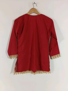 Red Embroidered Casual Top (Women)