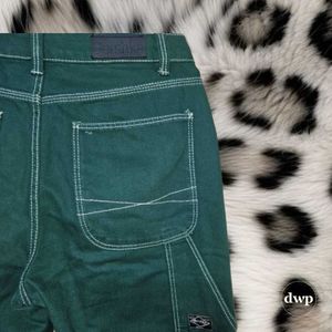 Bershka dark green high waist straight fit cargos