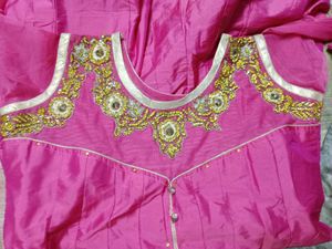 Pink &amp; Gold Embroidered Anarkali