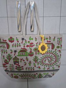 Handcrafted Tote Bag with sunflower hanging