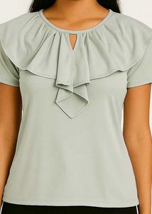 "Sage Grace" Ruffle Front Top