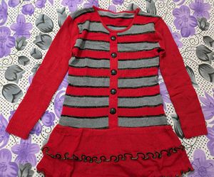 Red Grey Woolen Long Top