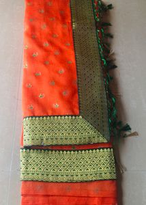 Elegant Poly Silk Orange Saree  Traditional Design