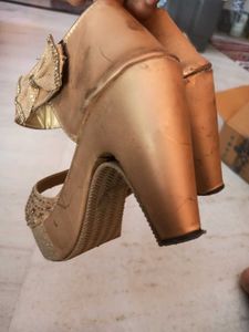Gold Heels with Bow Detail