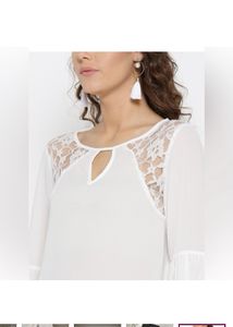 ONLY Women White Solid LaceInsert Top