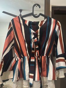 Striped Tie-Neck Top