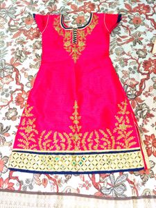 Pink Embroidered Kurti With Patiyala Pant