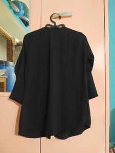 Embroidered Black Open Front Cardigan Shrug