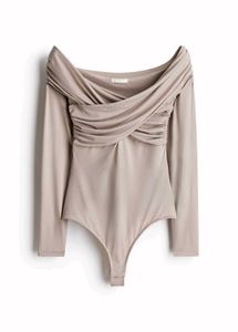 H&M greige long sleeve draped bodysuit/Size-S