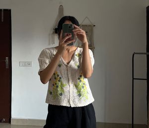 Crochet Yellow Floral Embroidered Cotton Top