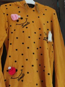 Cute Mustard Hoodie like top with Polka Dots