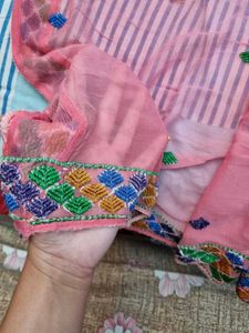Pink Embroidered Chiffon Dupatta