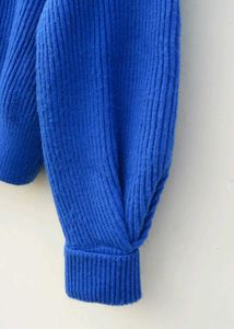Blue Ribbed Zip-Up Sweater