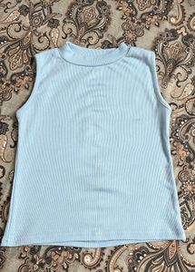 Blue Ribbed Mock Neck Tank