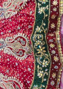 Cherry Red &amp; Green  Embroidered Lehnga With Dupatt