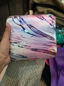 Purple Satin Hand Clutch With Sling