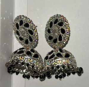 Silver and Black Jhumka Earrings