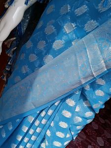Elegant Blue Sari with Silver Accents