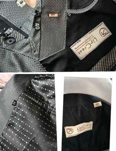 Men Grey Printed Vest 3 Piece Set