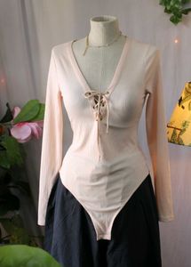 Ribbed Lace-Up Bodysuit