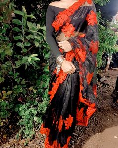 Black And Red Embroided Saree