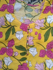 Yellow Flower Print Cotten Kurti