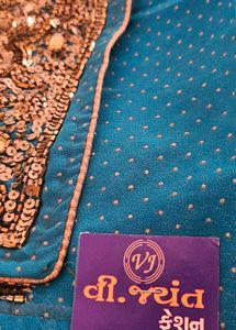 Blue handwork Saree with blouse piece