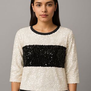 white and black sequin partywear top