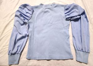 Untouched  Cotton Ribbed Puff Sleeves Lavender Top