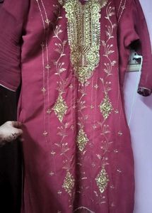 Maroon Embroidered Kurti And Pant