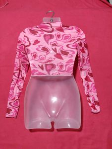 SHEIN ICON Heart Print Crop Top Size S