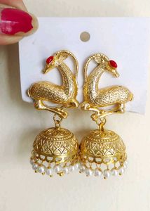 Golden Brass Deer Jhumka Earrings
