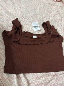 Ruffled Brown Crop Top