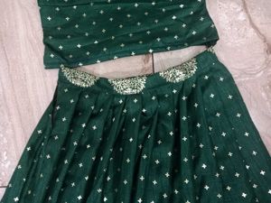 New Green Pattupavada With Golden Print