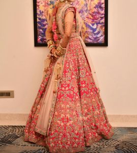 Raw Silk Rani Color Kalki Lehenga
