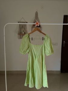 Green Gingham Puff Sleeve Dress