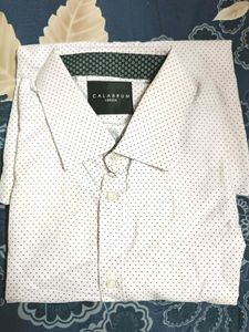 White Shirt With Black Dot Print  Cotton Fabric