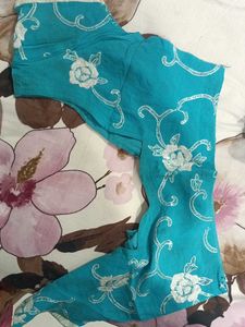 Teal Scarf with Abstract Print