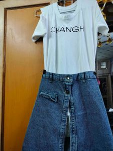 Denim Skirt &amp; Tee Set