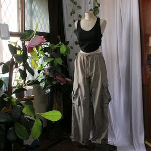Imported Stradivarius Khaki Parachute Pants