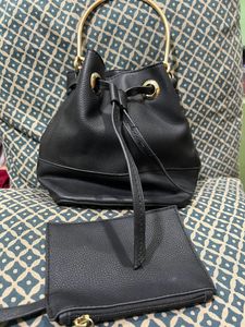 DressBerry Black Bucket Handbag With Small Wallet