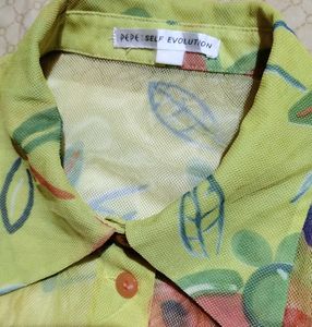 Pepe Floral Yellow Netted See-through Button Top
