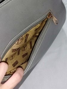 Gray Leather Tote Bag