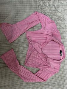 Pink Pleated Long Sleeve Top