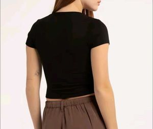 myntra black crop top V neck