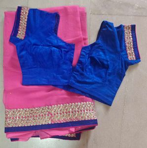 Pink Embellished Saree With Velvet Blouse Like New