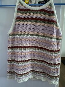 Striped Knit Halter Top - XS
